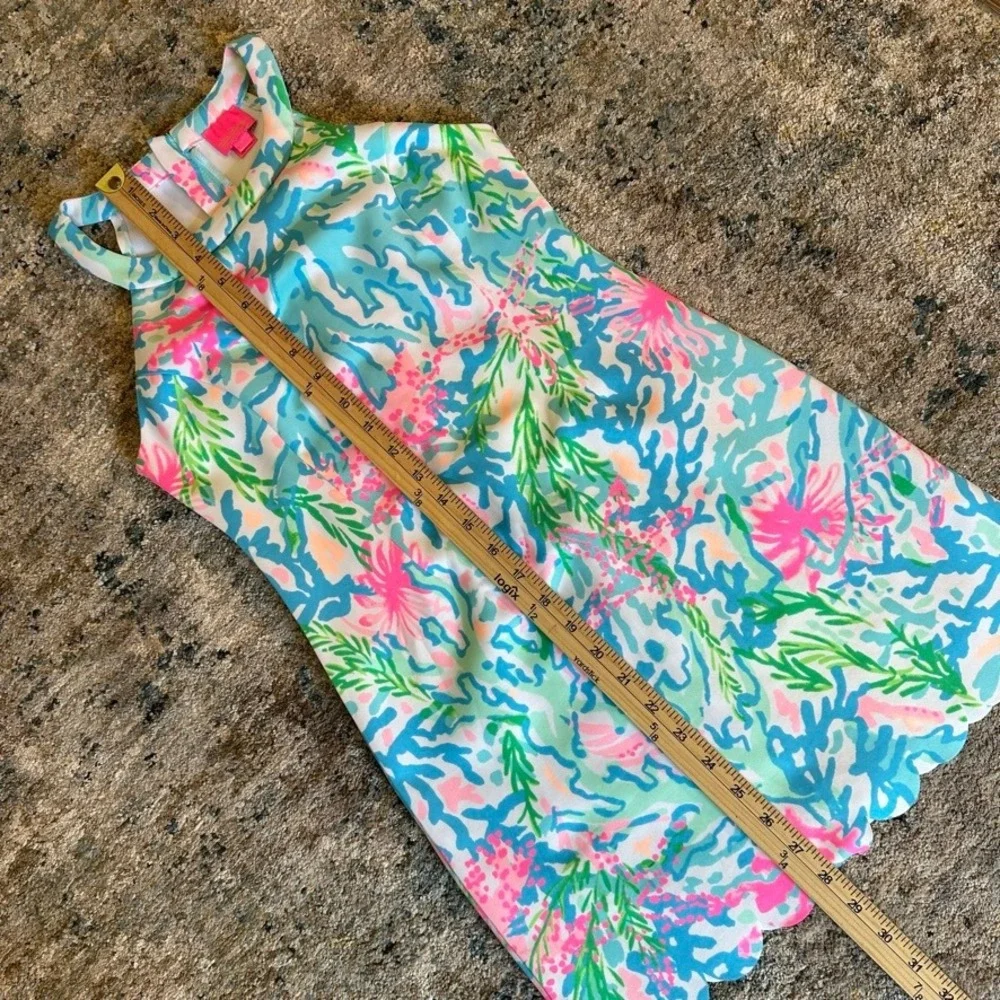 Lilly Pulitzer Sophelia Shift Dress Colorful Coral Bay Print Girls Size 12 EUC